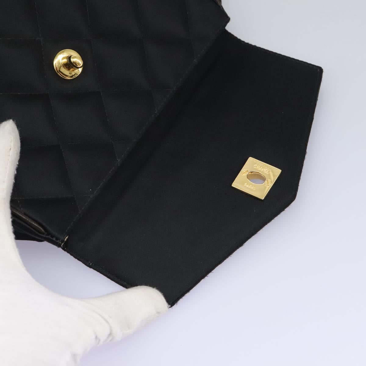 CHANEL Matelasse Waist Bag Satin Black Gold CC 113903