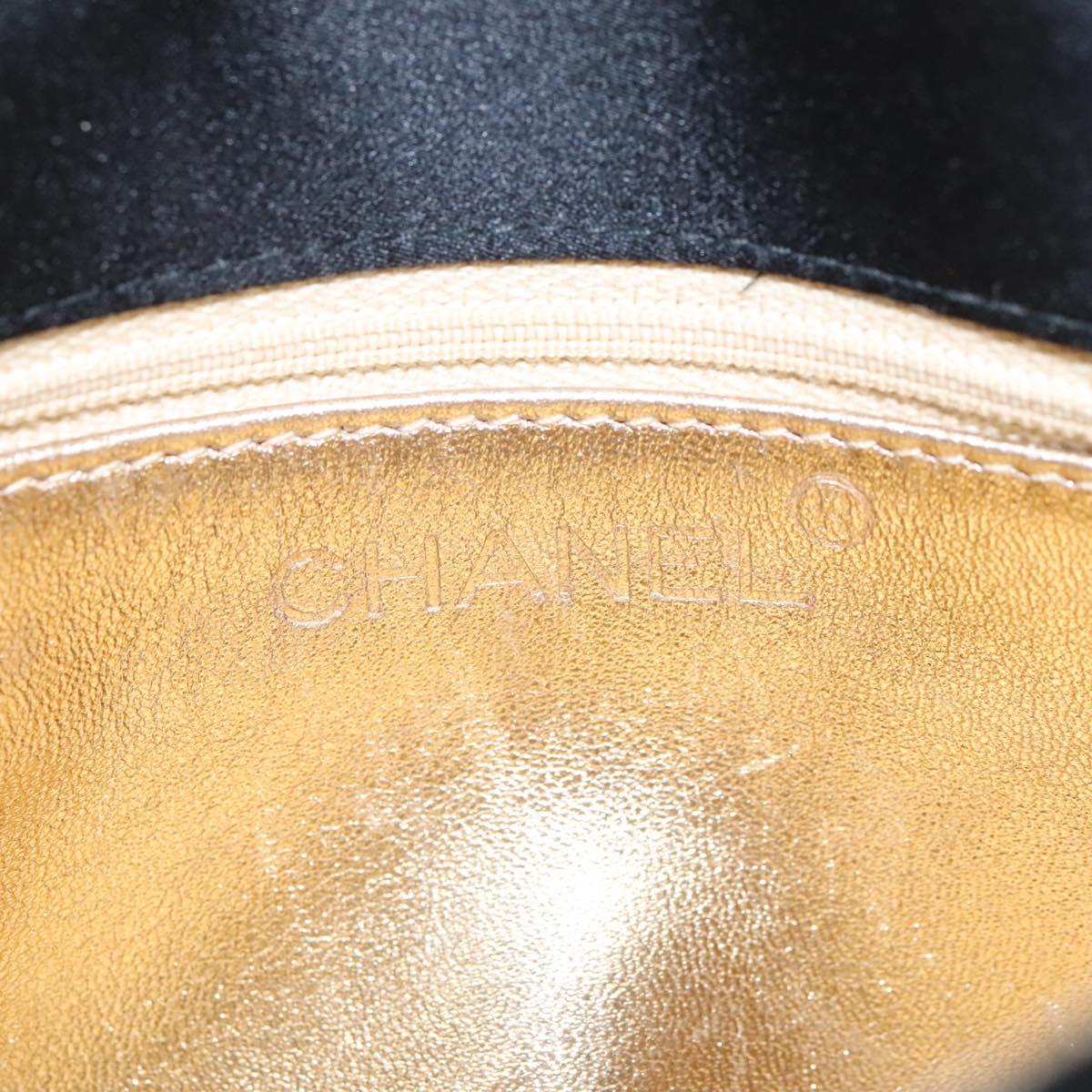 CHANEL Matelasse Waist Bag Satin Black Gold CC 113903
