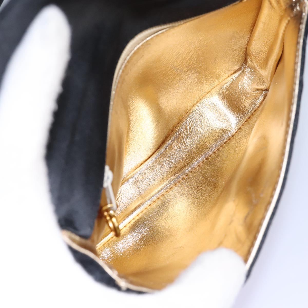 CHANEL Matelasse Waist Bag Satin Black Gold CC 113903