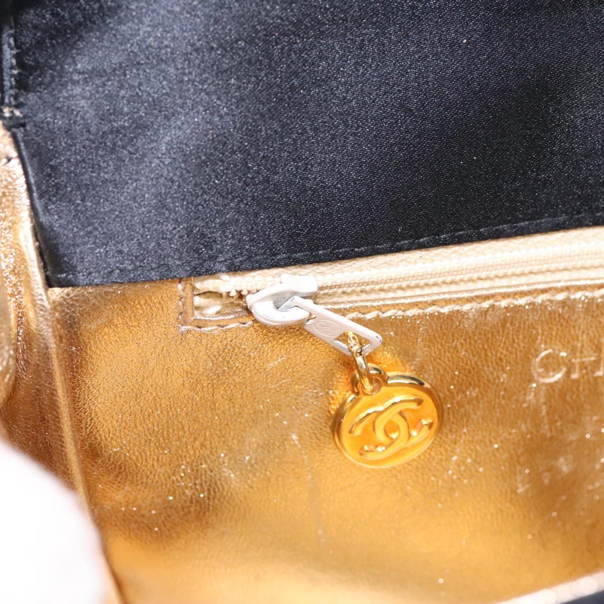 CHANEL Matelasse Waist Bag Satin Black Gold CC 113903