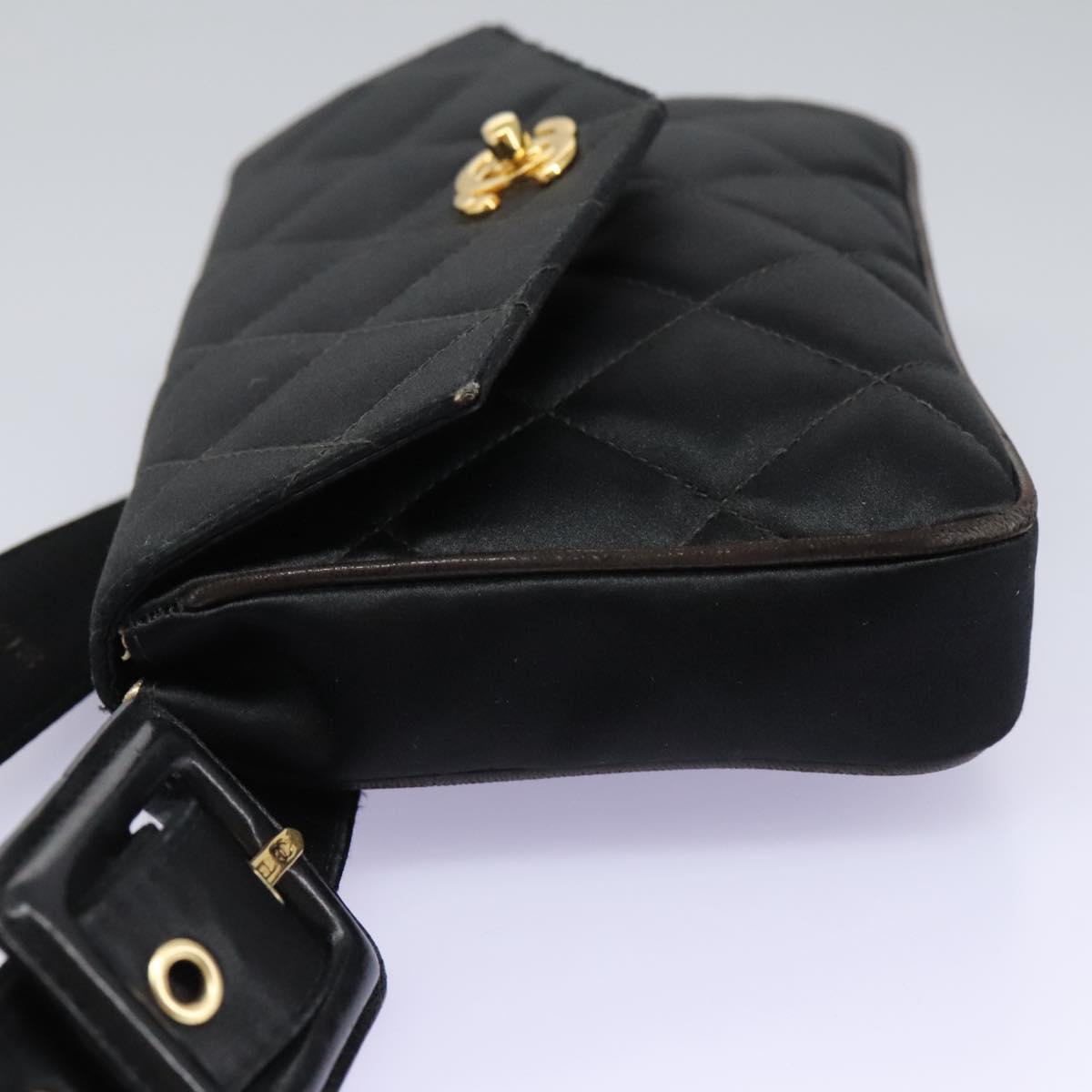 CHANEL Matelasse Waist Bag Satin Black Gold CC 113903