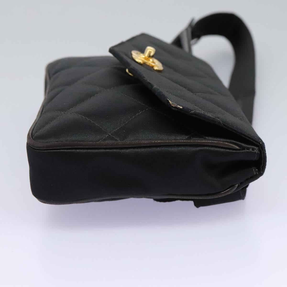 CHANEL Matelasse Waist Bag Satin Black Gold CC 113903