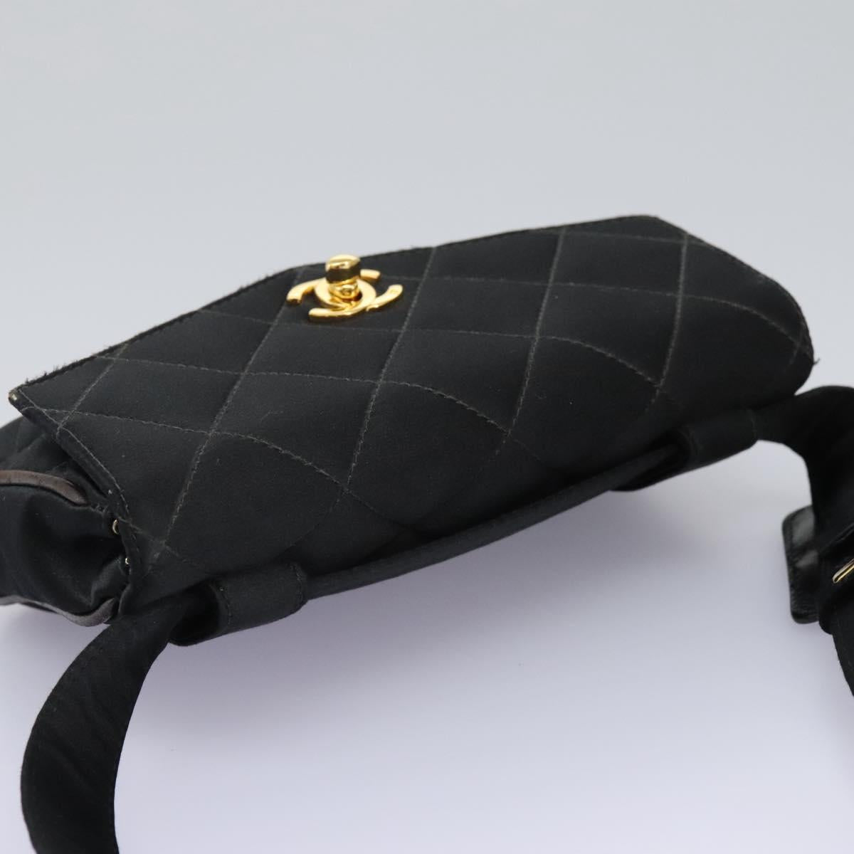 CHANEL Matelasse Waist Bag Satin Black Gold CC 113903