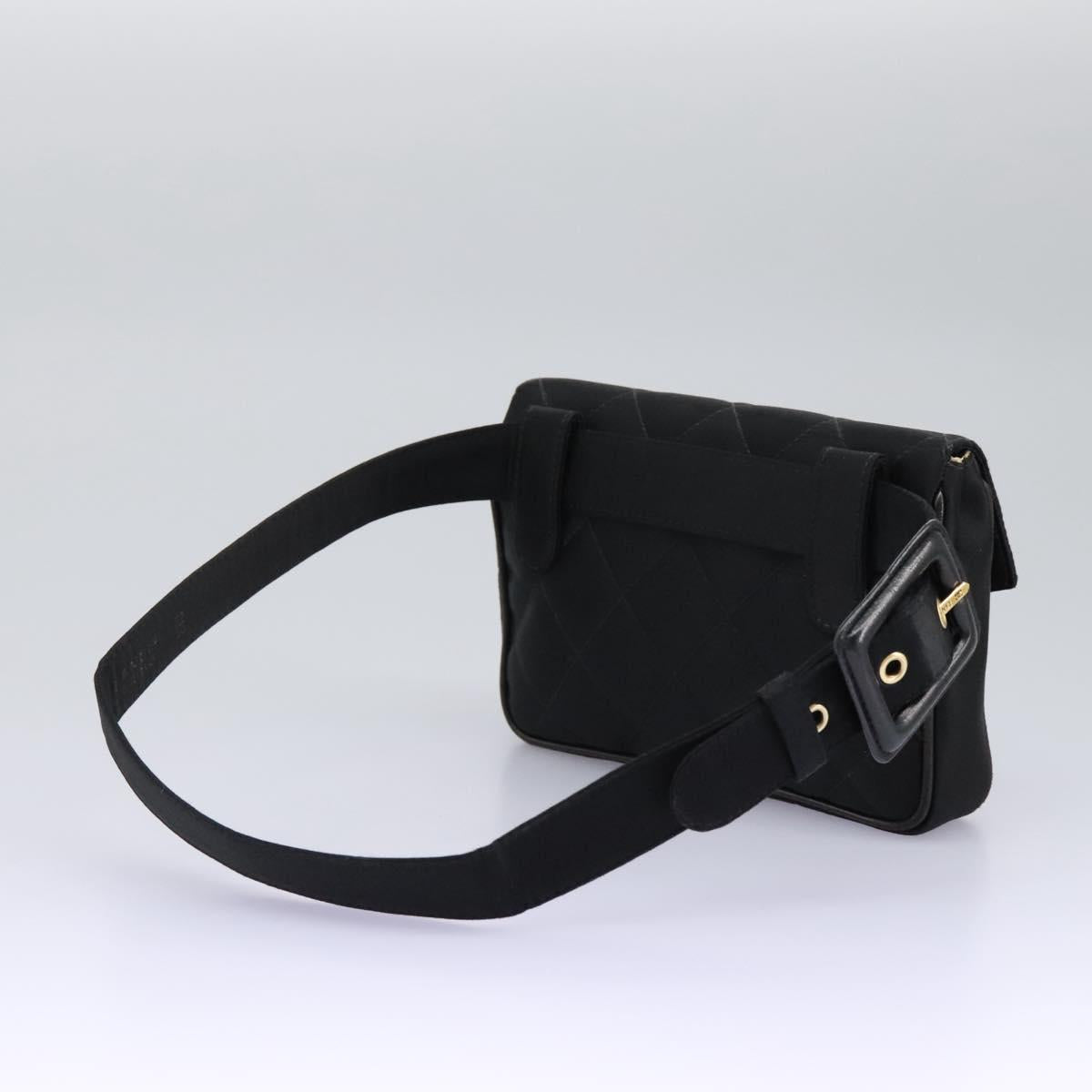 CHANEL Matelasse Waist Bag Satin Black Gold CC 113903