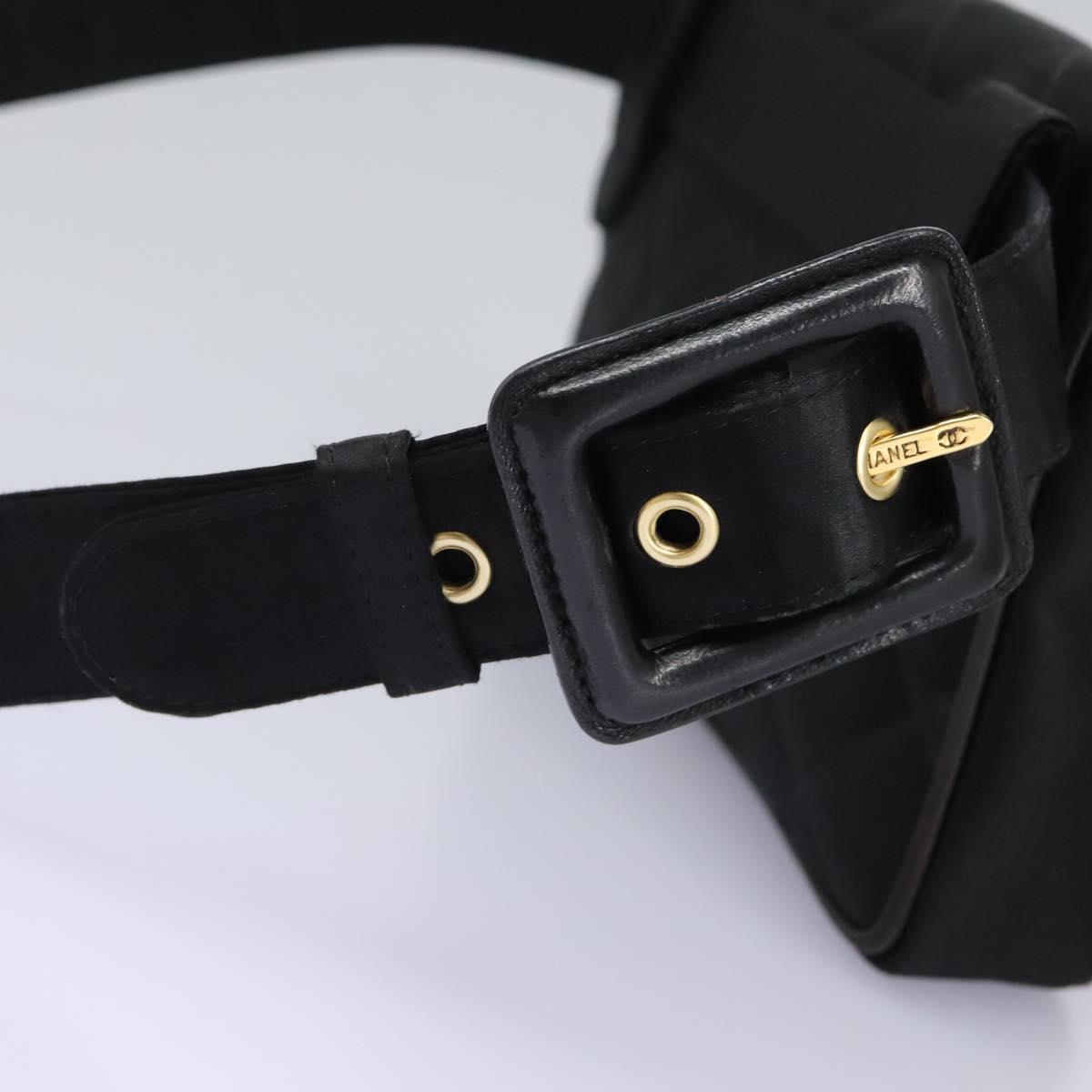 CHANEL Matelasse Waist Bag Satin Black Gold CC 113903