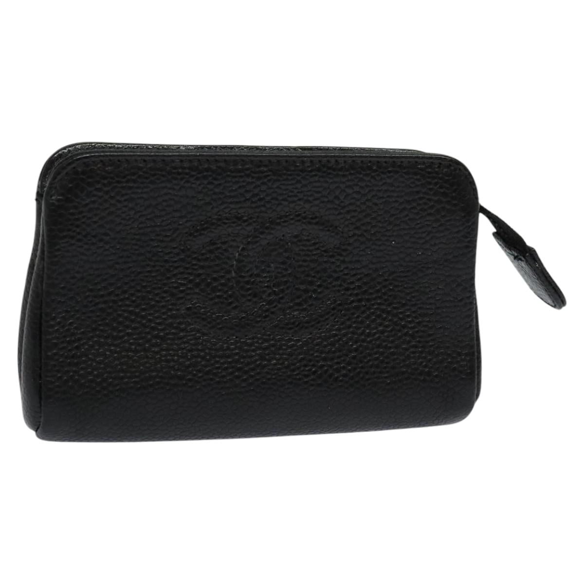 CHANEL COCO Mark Pouch Caviar Skin Black Gold CC 114009