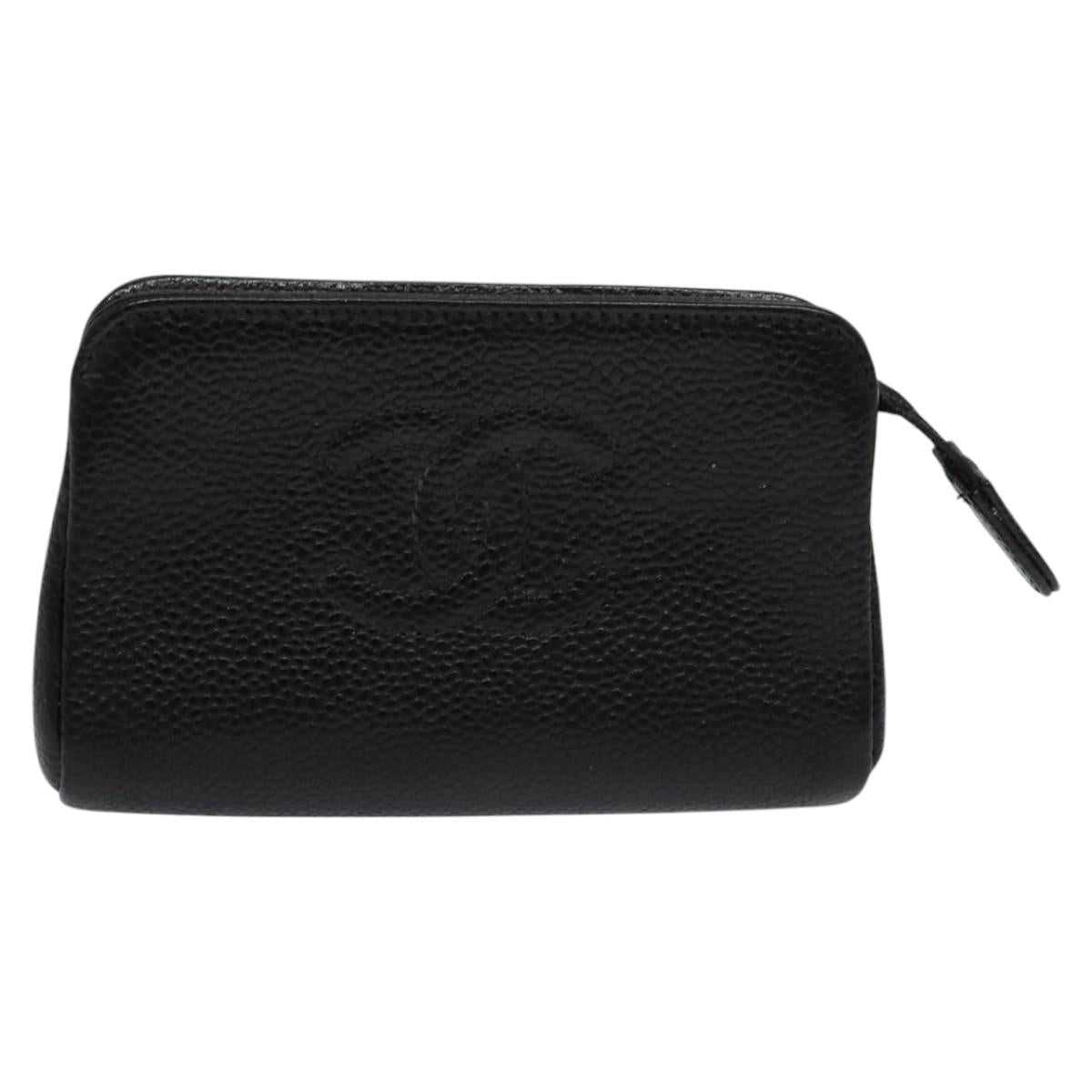 CHANEL COCO Mark Pouch Caviar Skin Black Gold CC 114009