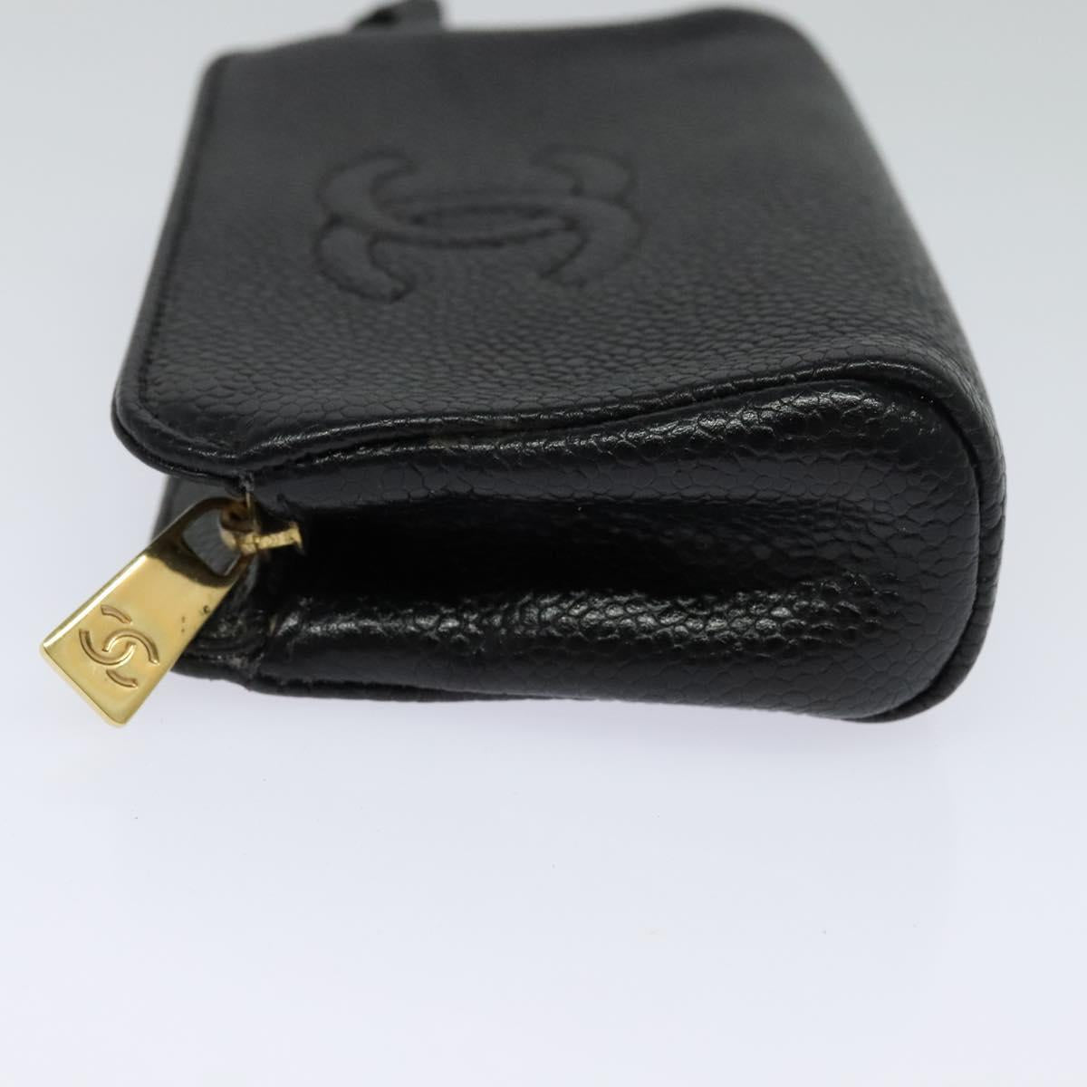 CHANEL COCO Mark Pouch Caviar Skin Black Gold CC 114009