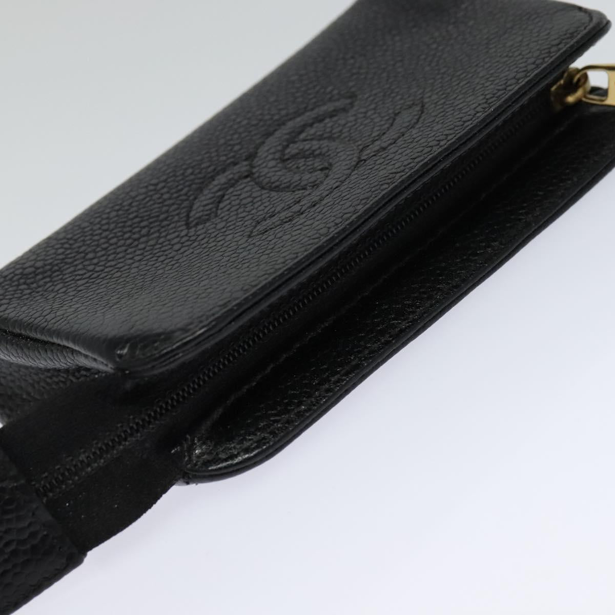 CHANEL COCO Mark Pouch Caviar Skin Black Gold CC 114009