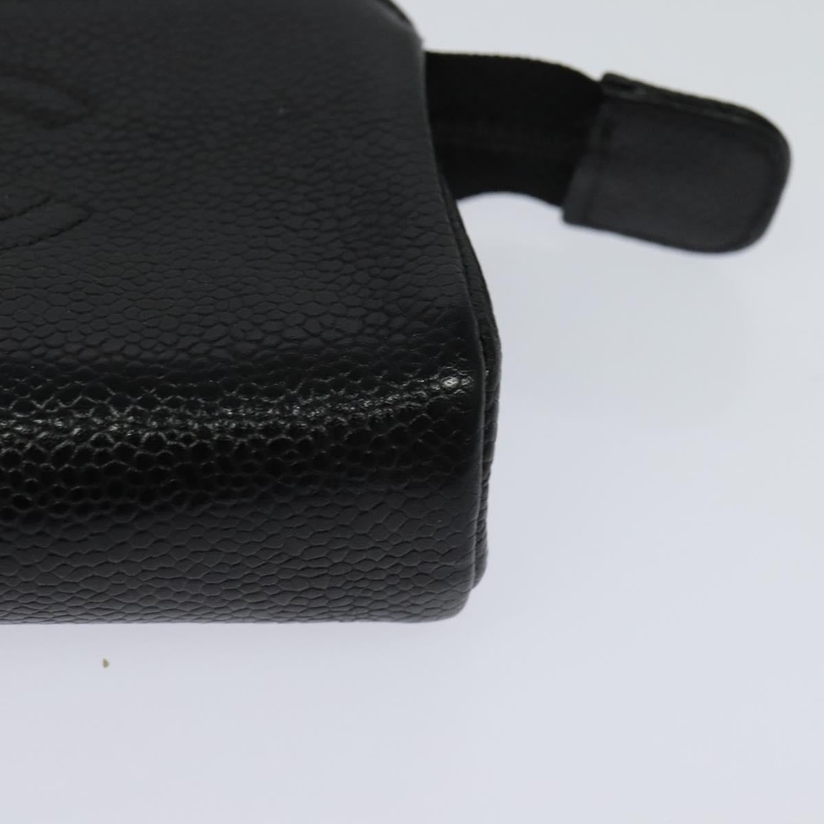 CHANEL COCO Mark Pouch Caviar Skin Black Gold CC 114009