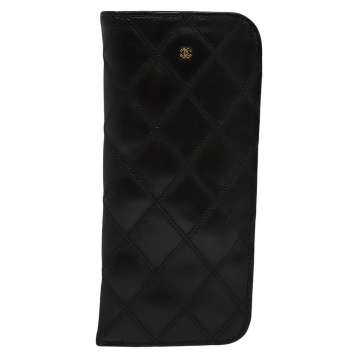 CHANEL Bicolore COCO Mark Glasses Case Lamb Skin Black CC 114024
