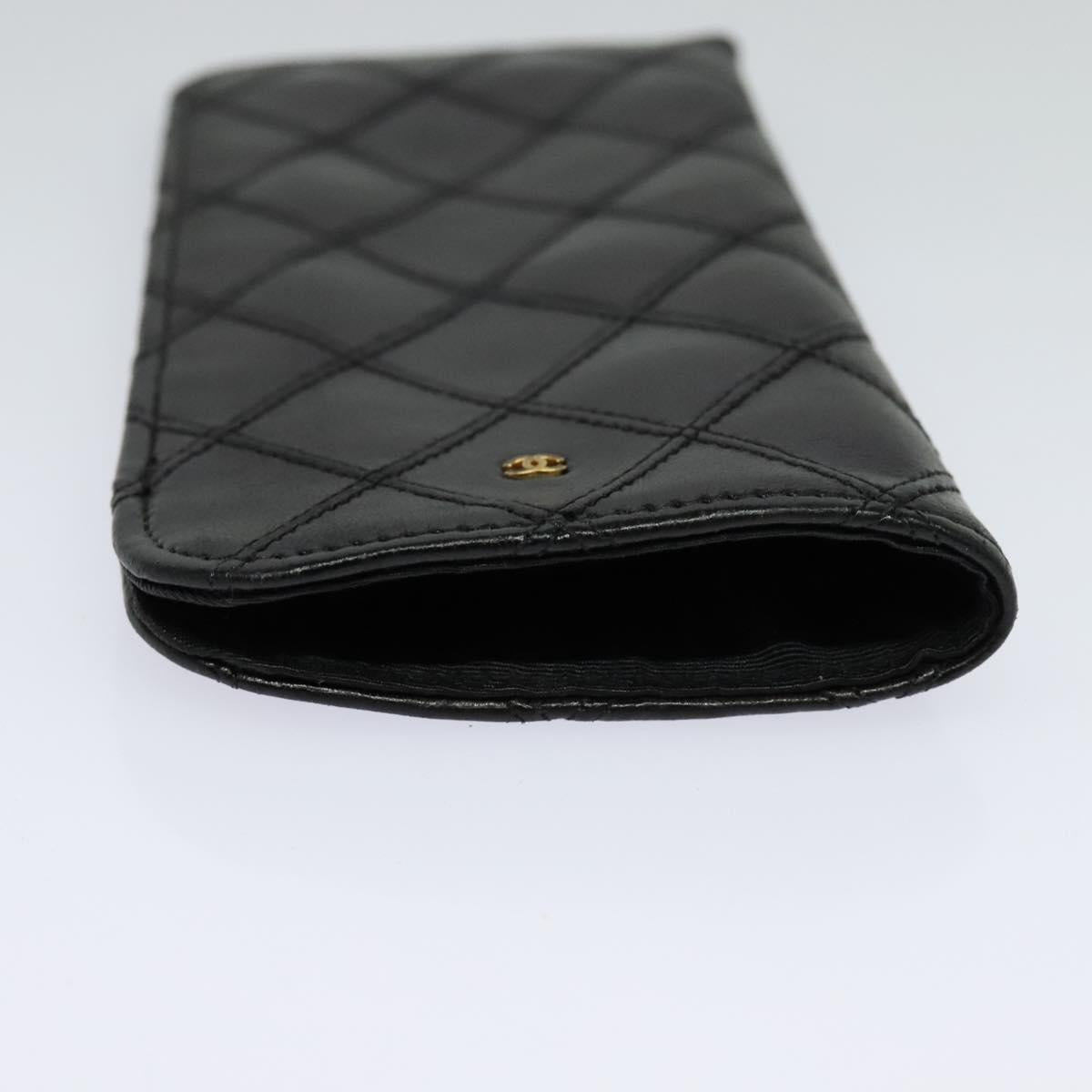 CHANEL Bicolore COCO Mark Glasses Case Lamb Skin Black CC 114024