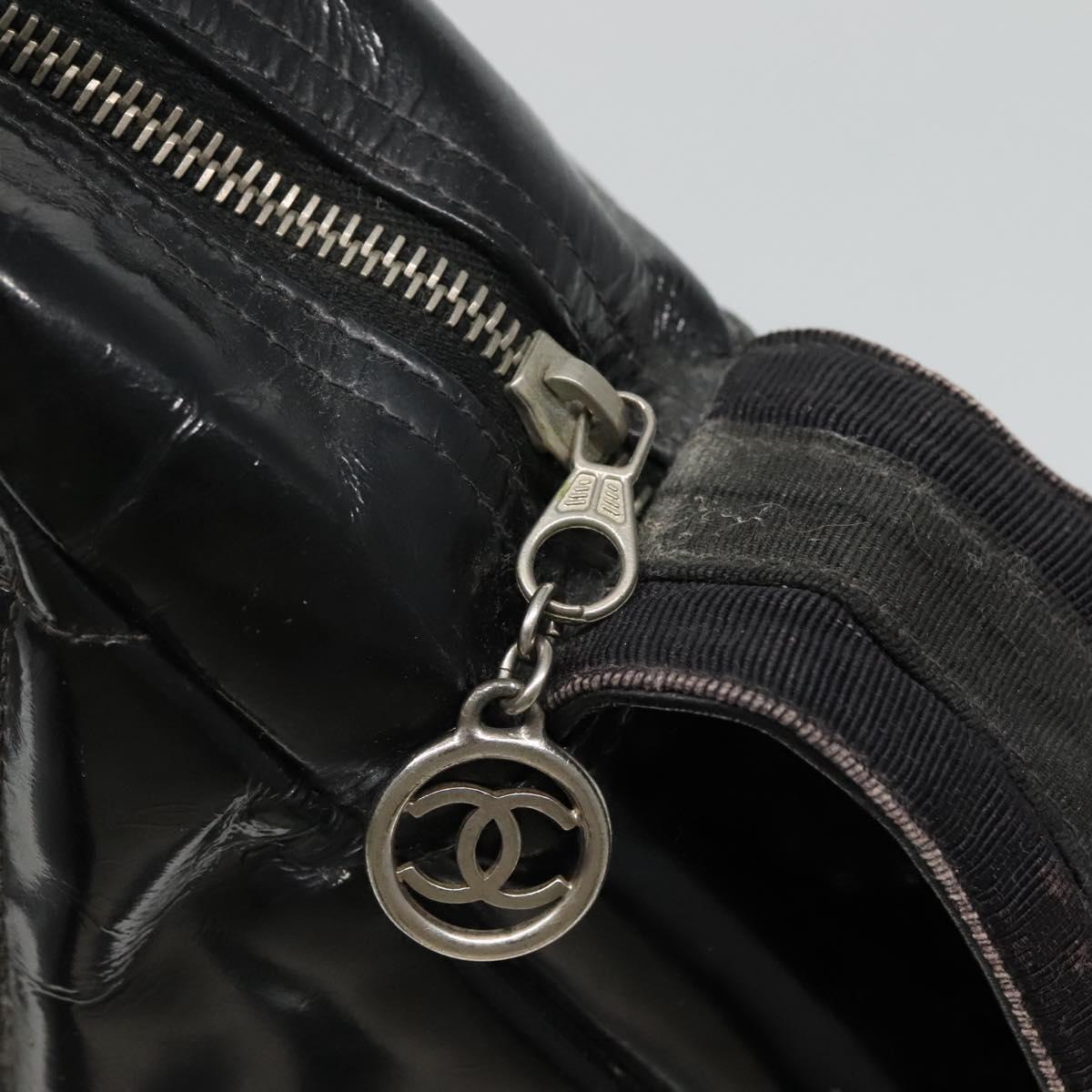 CHANEL Matelasse Shoulder Bag Patent leather Black Gold CC 114045