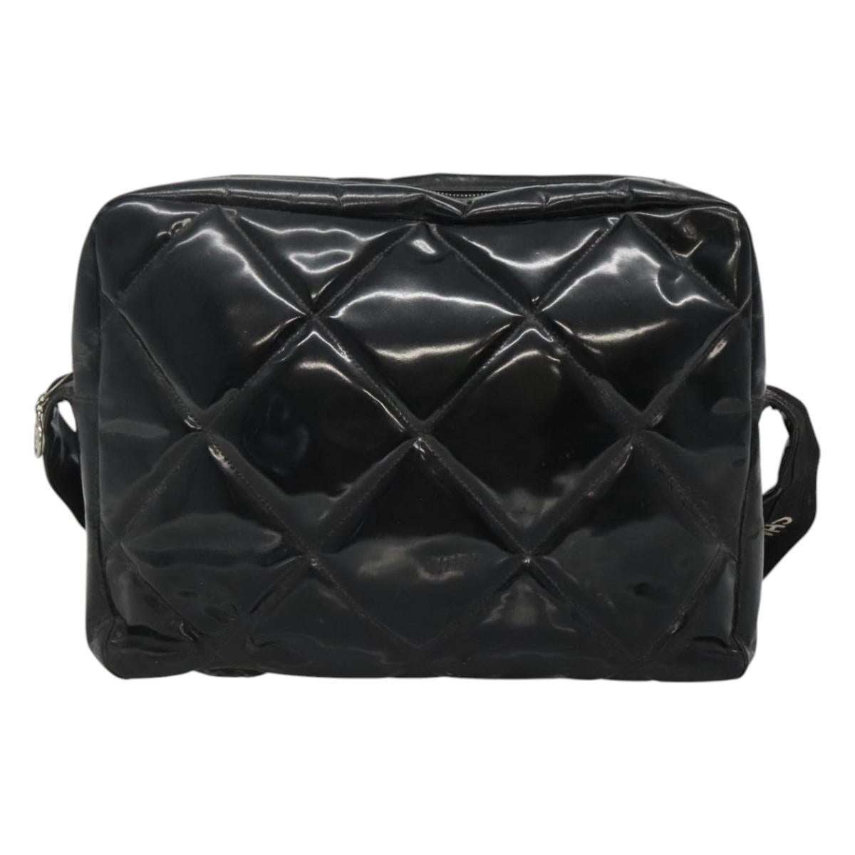 CHANEL Matelasse Shoulder Bag Patent leather Black Gold CC 114045