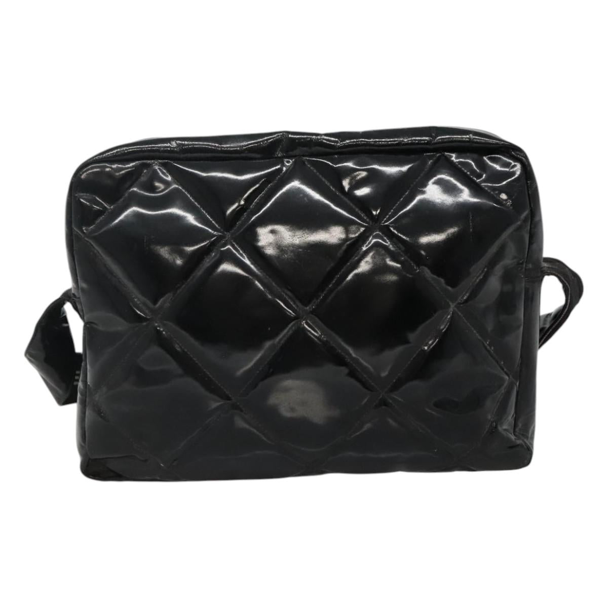 CHANEL Matelasse Shoulder Bag Patent leather Black Gold CC 114045