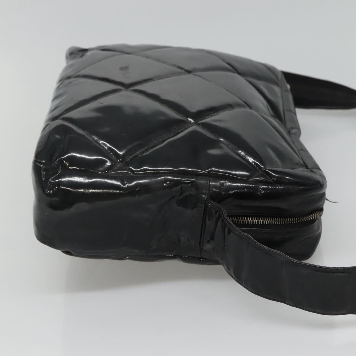 CHANEL Matelasse Shoulder Bag Patent leather Black Gold CC 114045