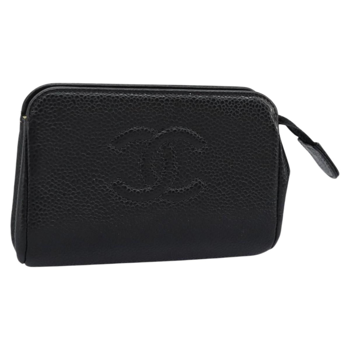 CHANEL Pouch Caviar Skin Black CC 114196