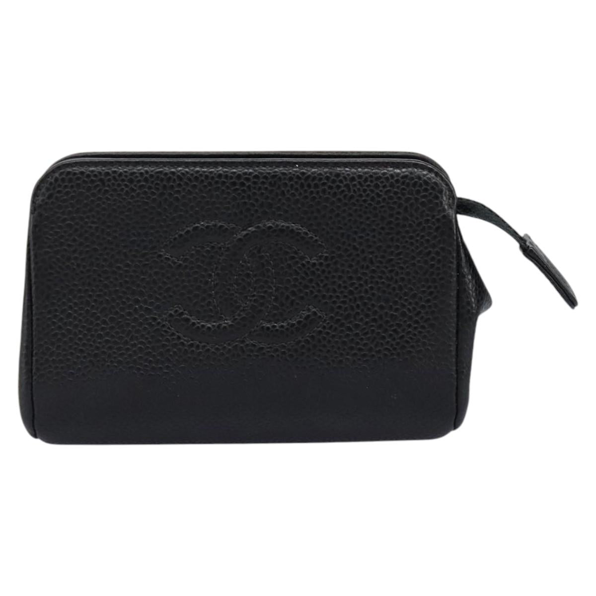 CHANEL Pouch Caviar Skin Black CC 114196