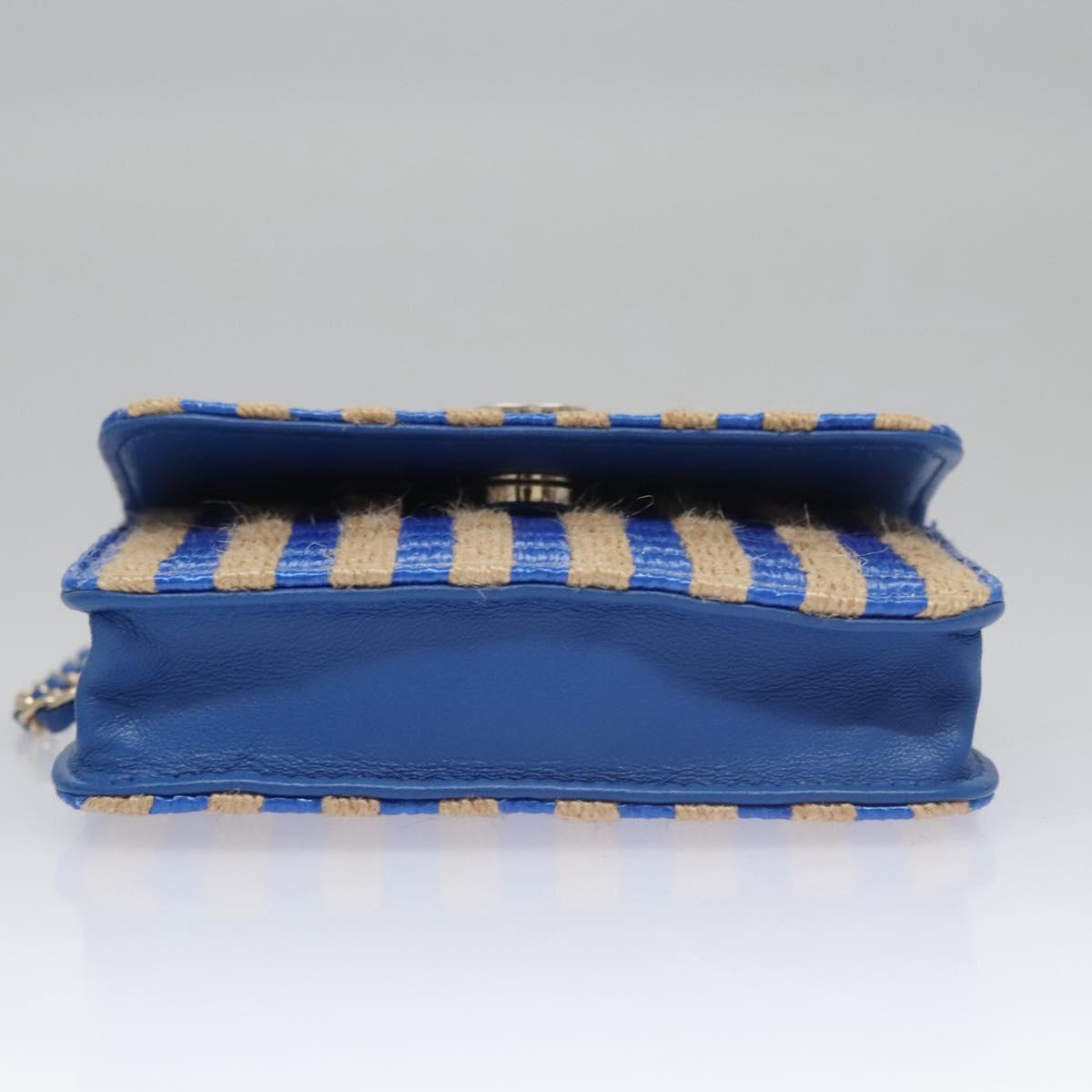 CHANEL Chain Shoulder Bag Raffia Blue CC 115347A