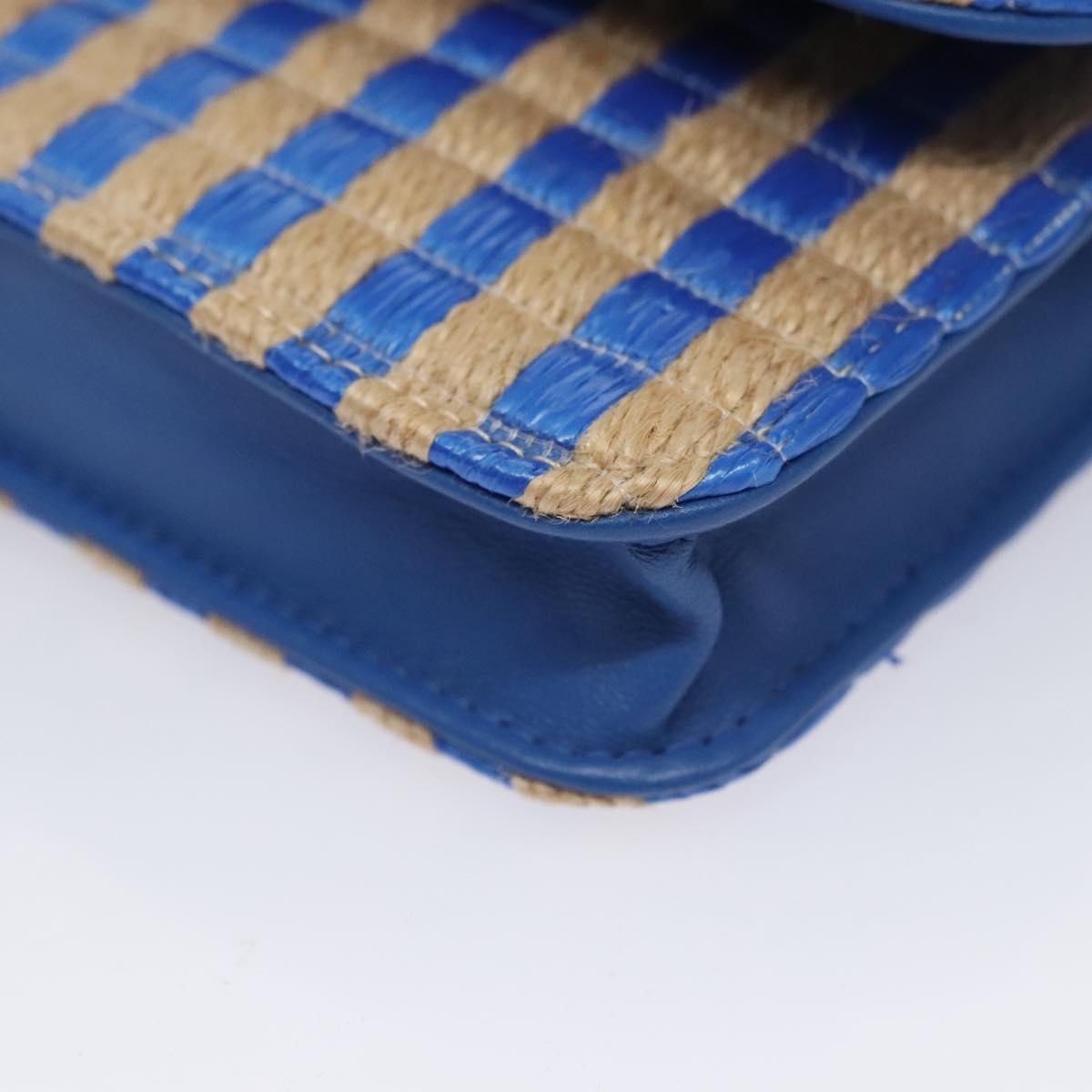 CHANEL Chain Shoulder Bag Raffia Blue CC 115347A