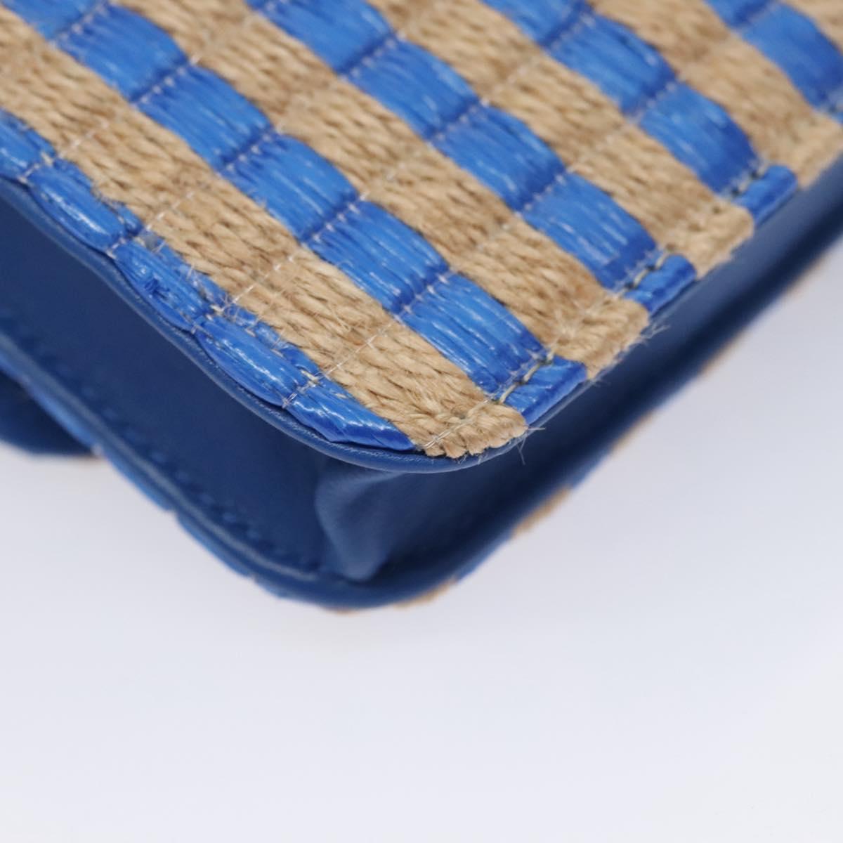 CHANEL Chain Shoulder Bag Raffia Blue CC 115347A