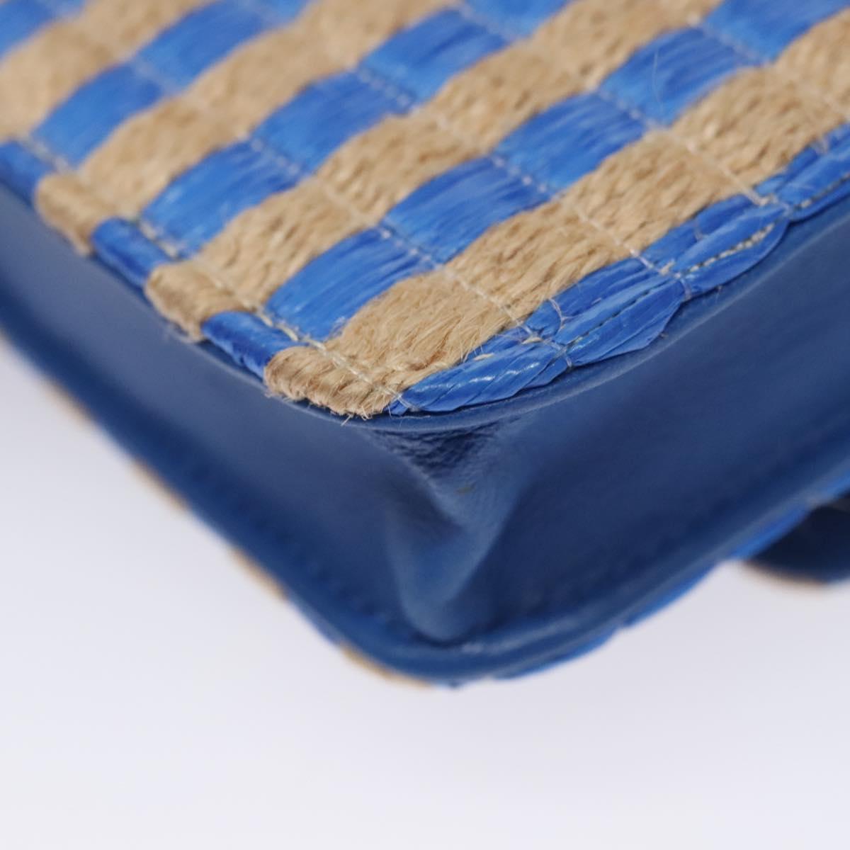 CHANEL Chain Shoulder Bag Raffia Blue CC 115347A