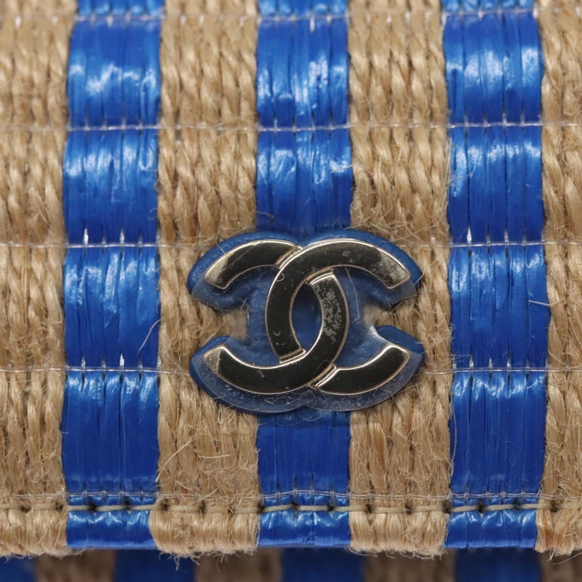 CHANEL Chain Shoulder Bag Raffia Blue CC 115347A