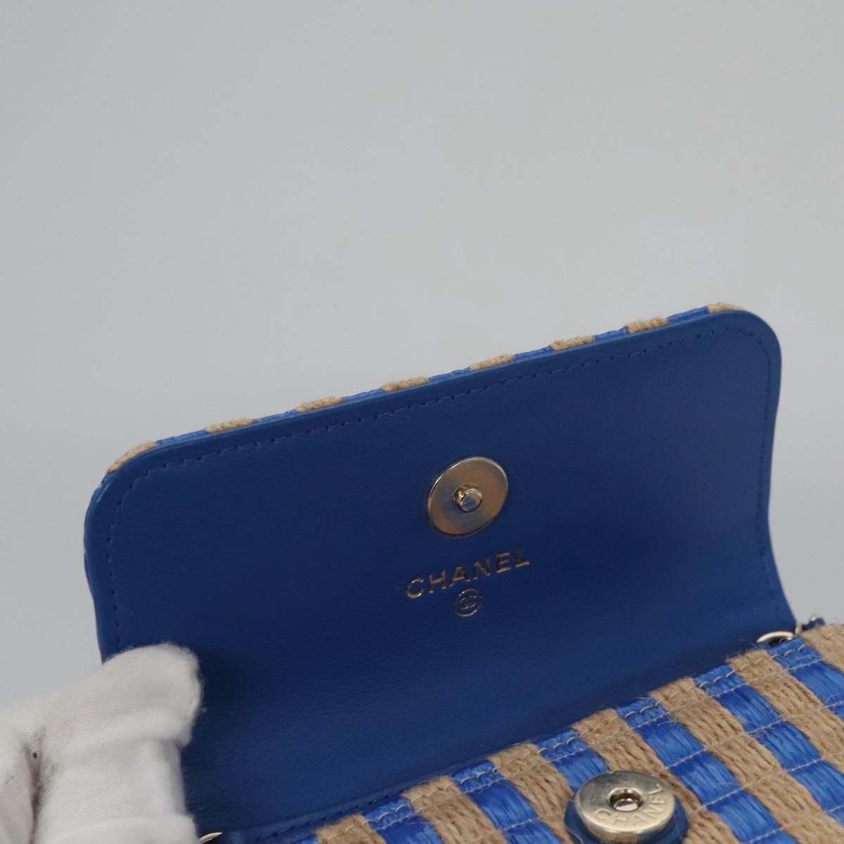 CHANEL Chain Shoulder Bag Raffia Blue CC 115347A