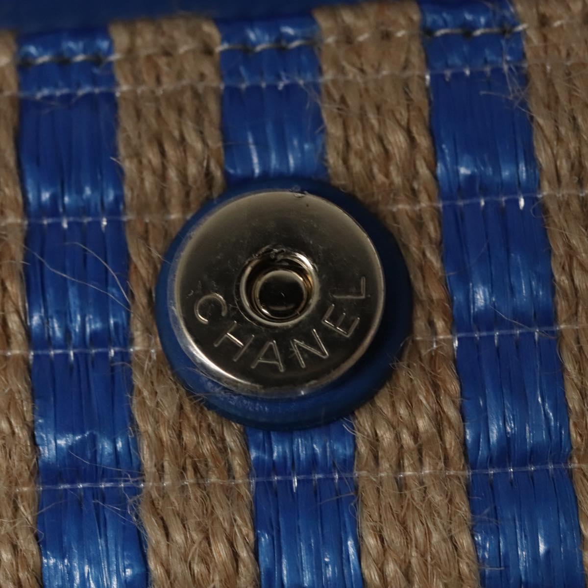 CHANEL Chain Shoulder Bag Raffia Blue CC 115347A