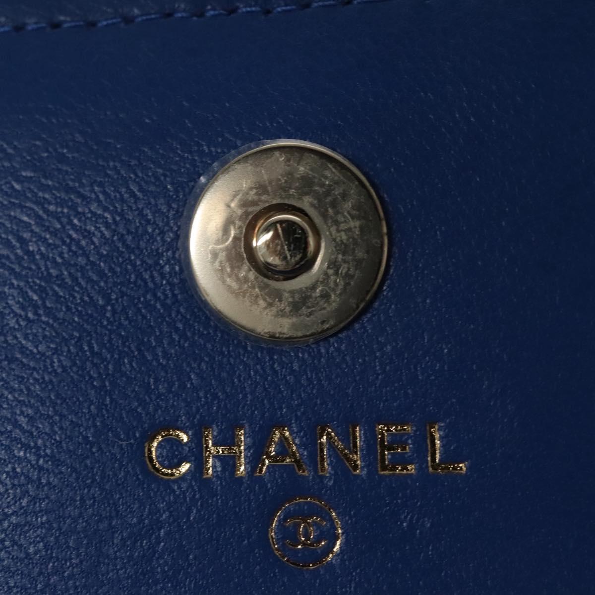 CHANEL Chain Shoulder Bag Raffia Blue CC 115347A