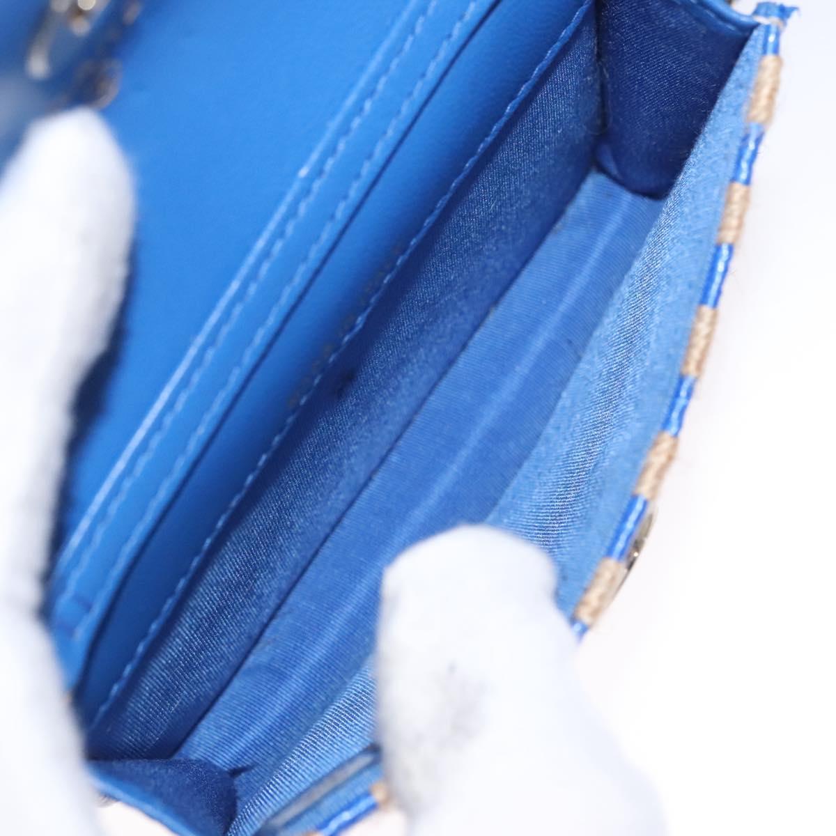CHANEL Chain Shoulder Bag Raffia Blue CC 115347A