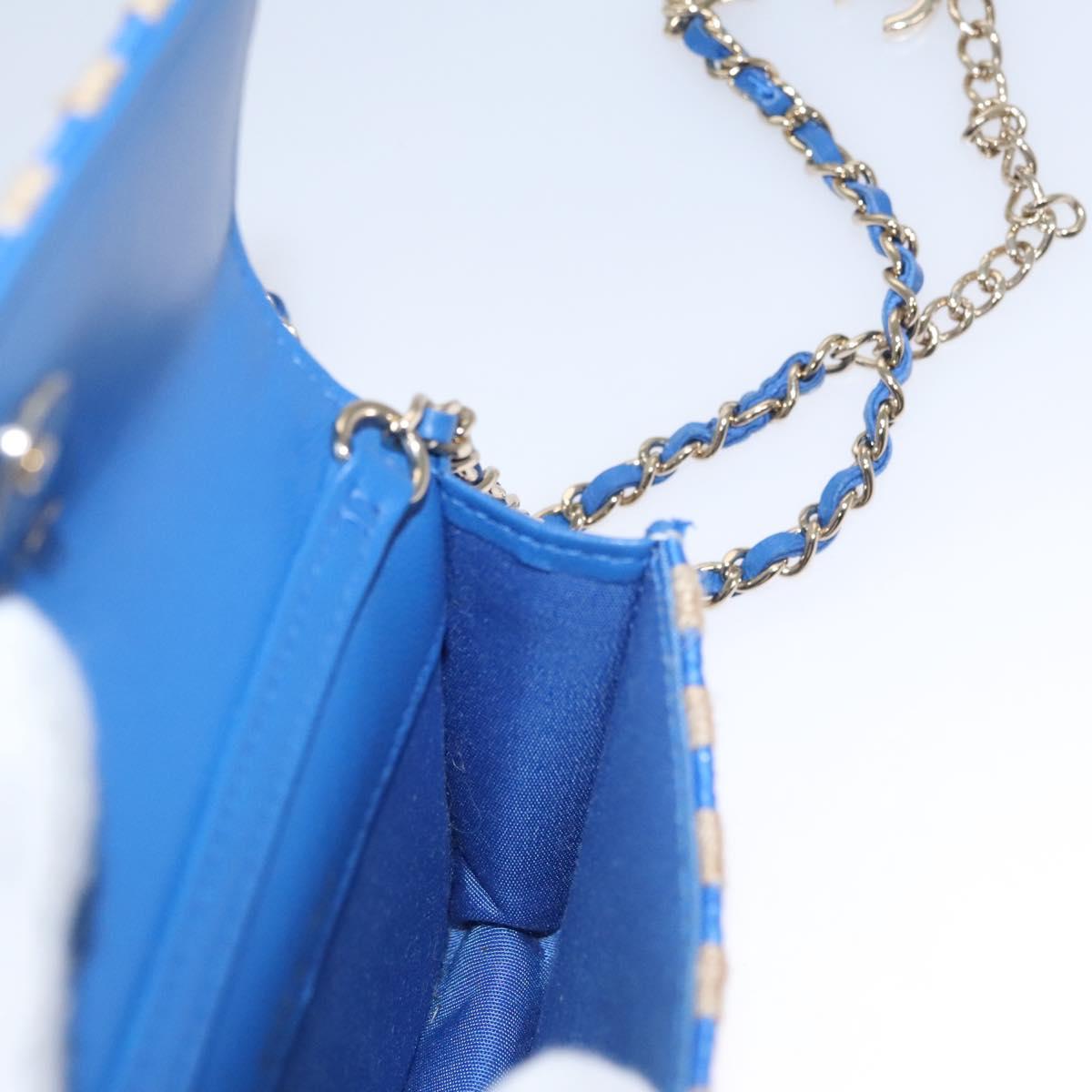 CHANEL Chain Shoulder Bag Raffia Blue CC 115347A
