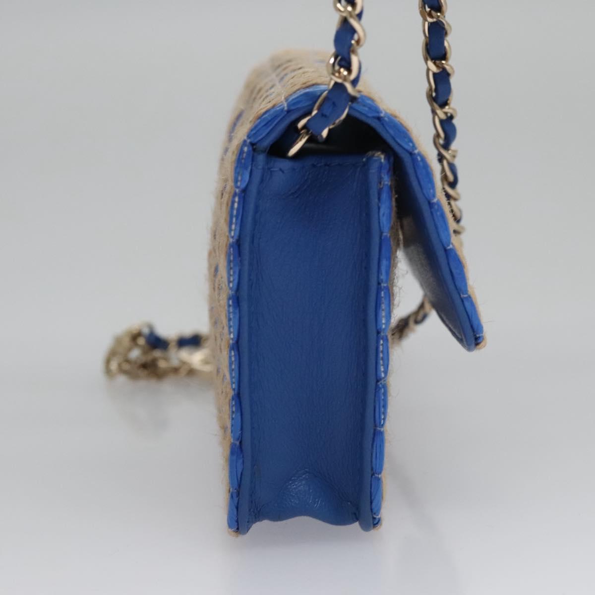 CHANEL Chain Shoulder Bag Raffia Blue CC 115347A