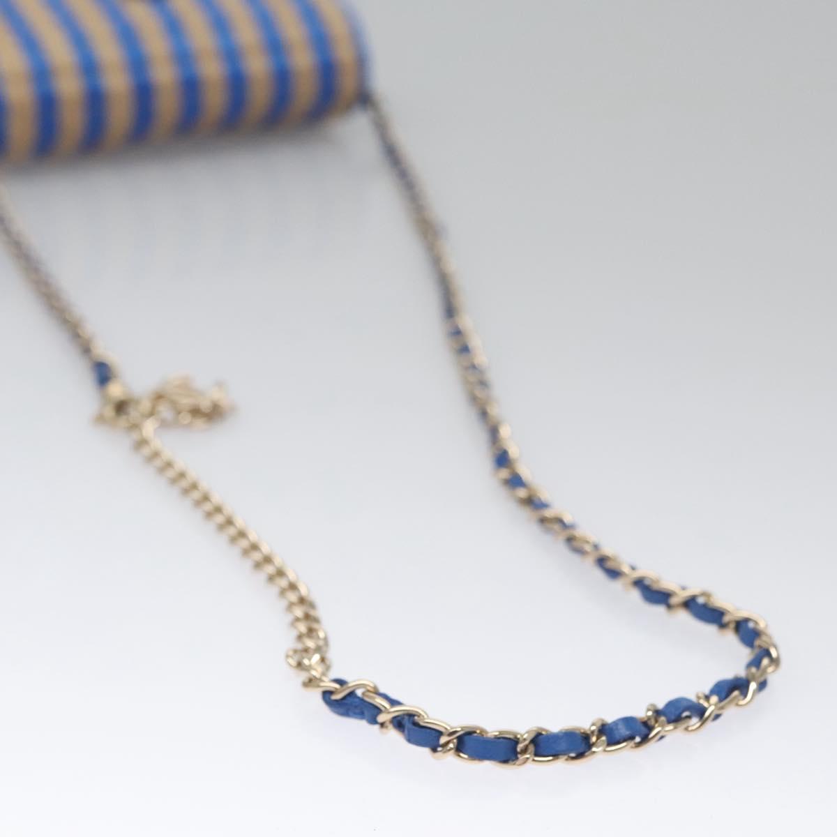 CHANEL Chain Shoulder Bag Raffia Blue CC 115347A