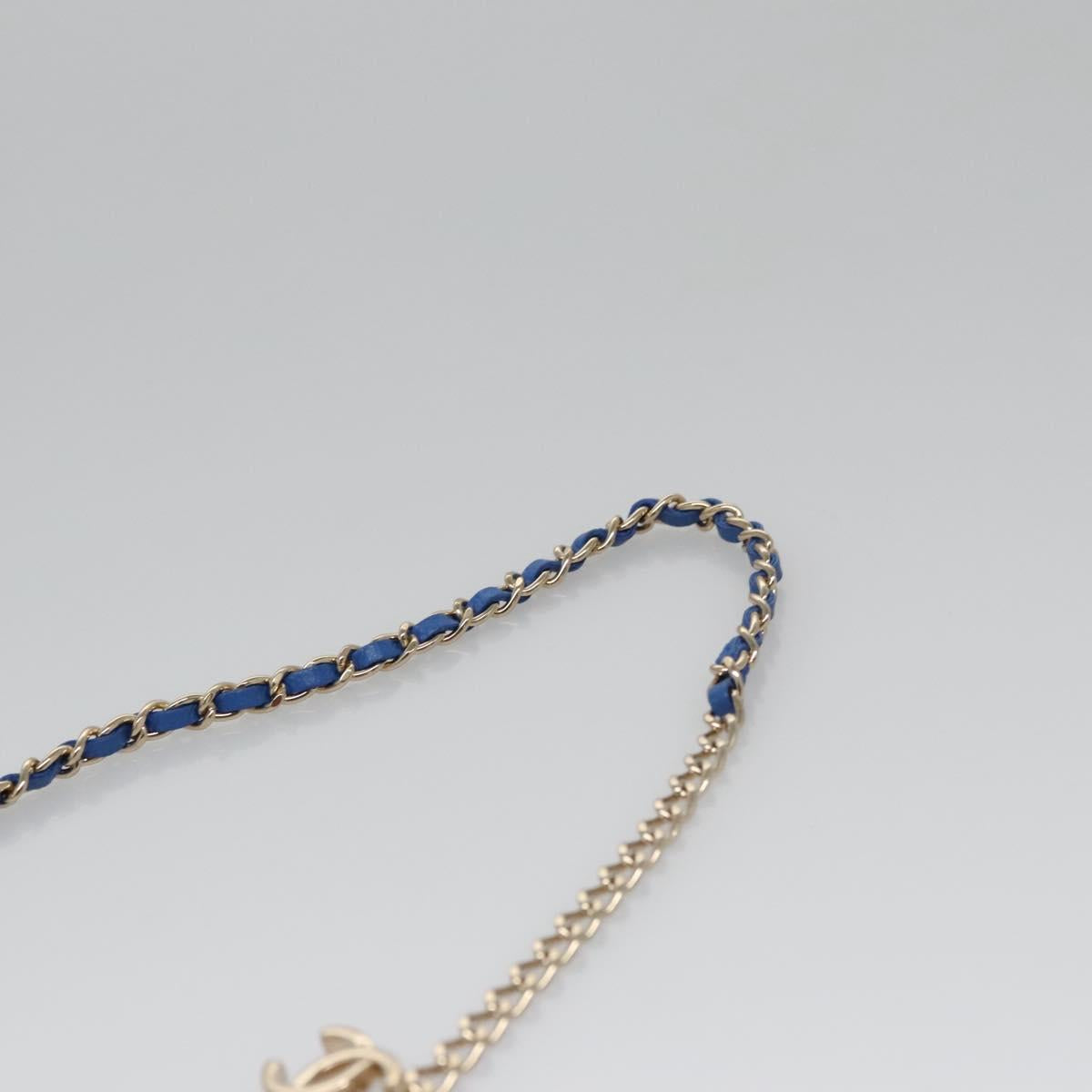 CHANEL Chain Shoulder Bag Raffia Blue CC 115347A