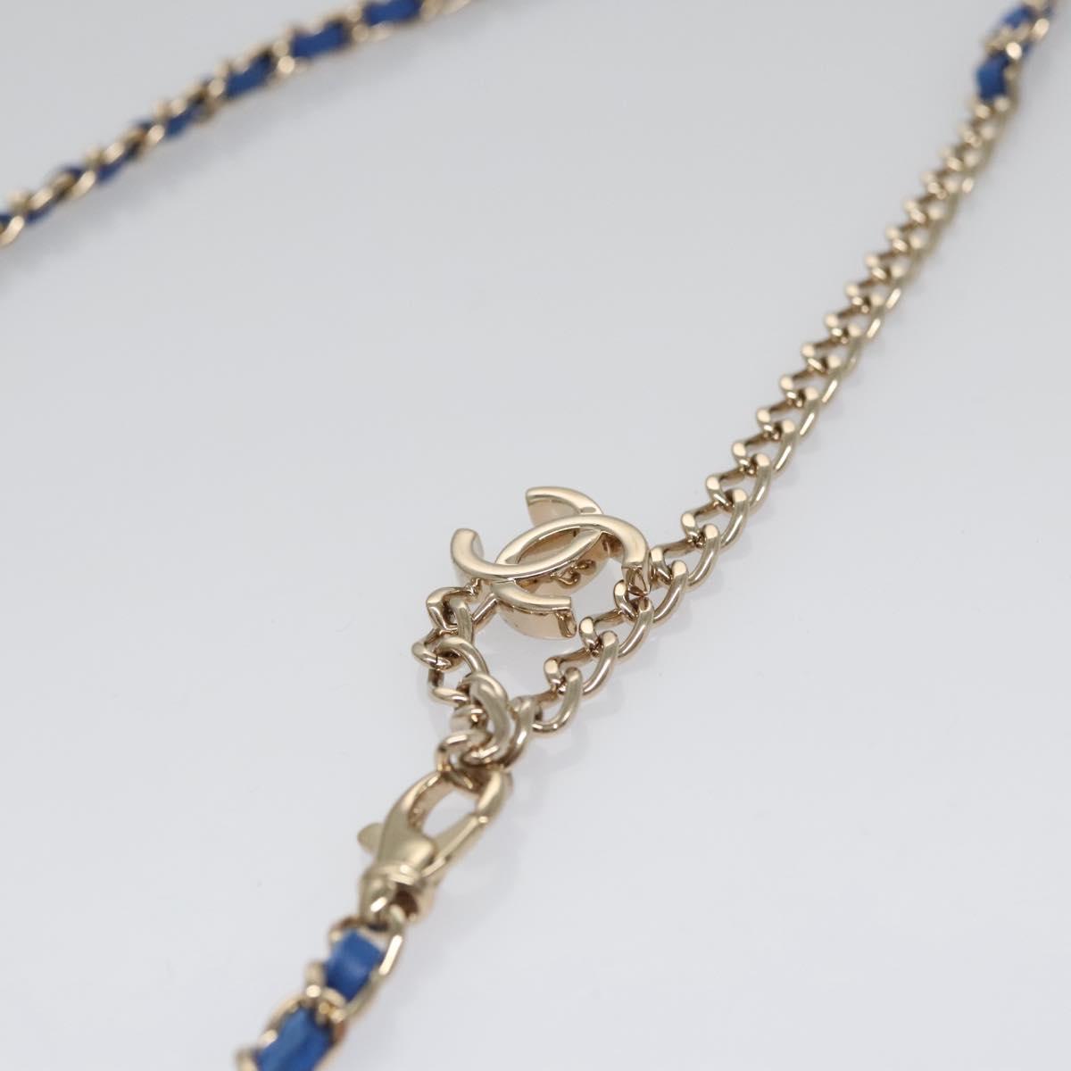 CHANEL Chain Shoulder Bag Raffia Blue CC 115347A