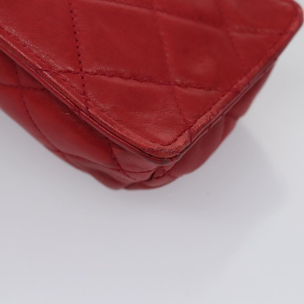 CHANEL Matelasse Pouch Lamb Skin Red Gold CC 115604