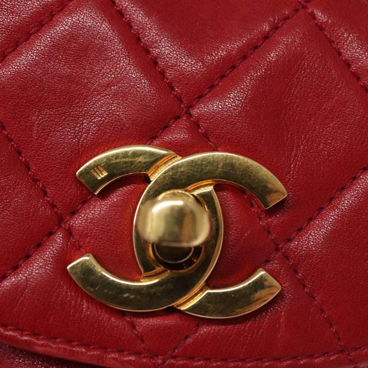 CHANEL Matelasse Pouch Lamb Skin Red Gold CC 115604
