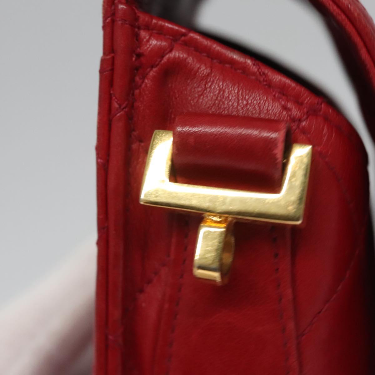 CHANEL Matelasse Pouch Lamb Skin Red Gold CC 115604