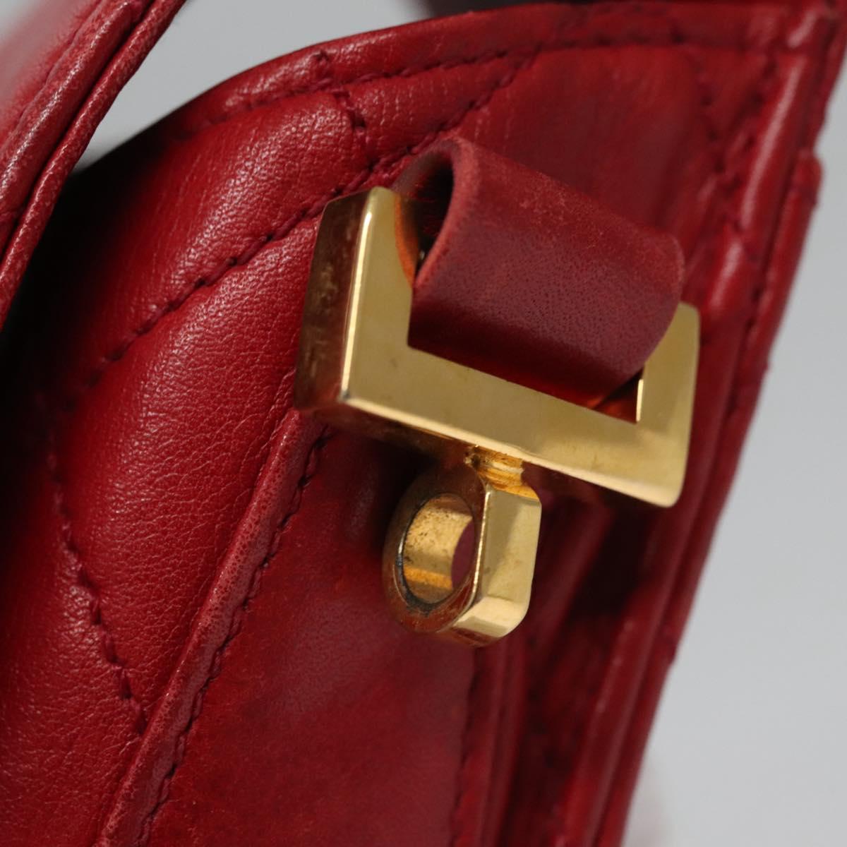 CHANEL Matelasse Pouch Lamb Skin Red Gold CC 115604