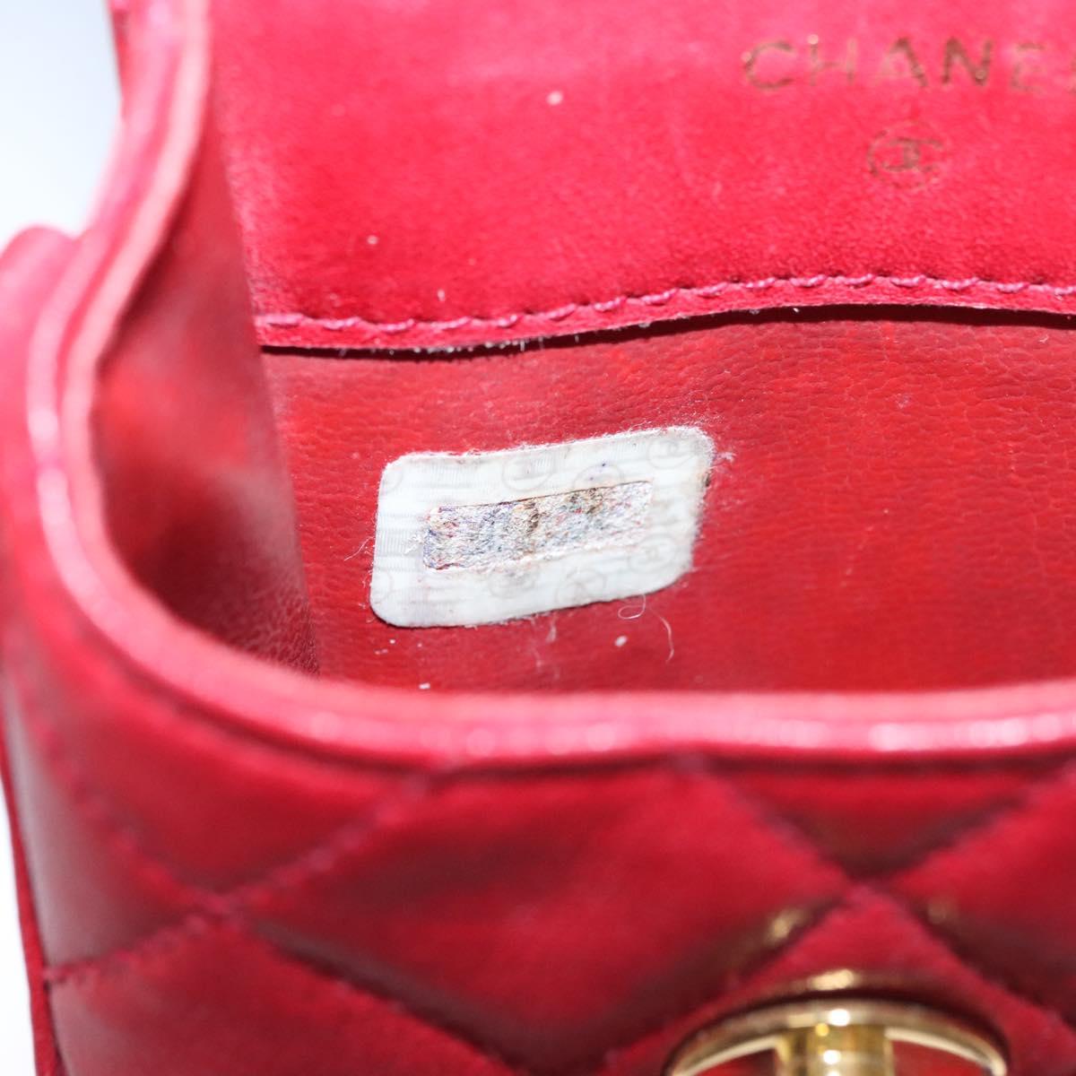 CHANEL Matelasse Pouch Lamb Skin Red Gold CC 115604