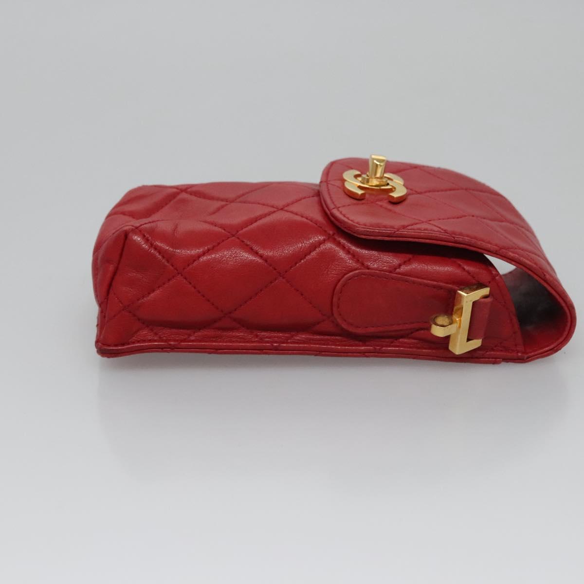 CHANEL Matelasse Pouch Lamb Skin Red Gold CC 115604