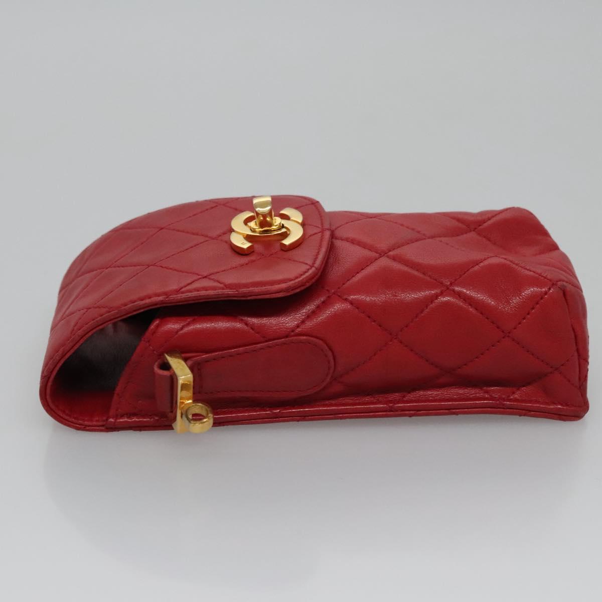 CHANEL Matelasse Pouch Lamb Skin Red Gold CC 115604