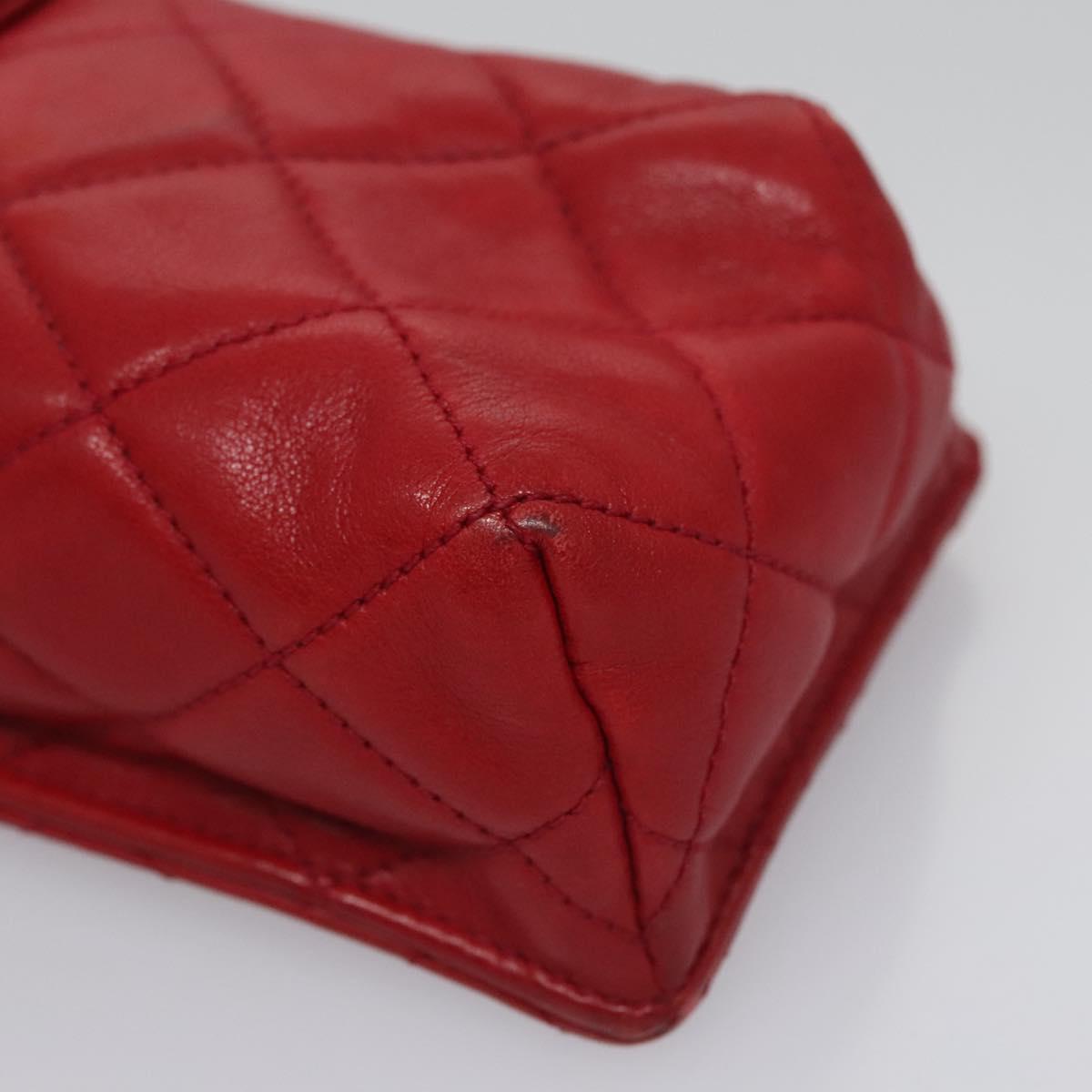 CHANEL Matelasse Pouch Lamb Skin Red Gold CC 115604