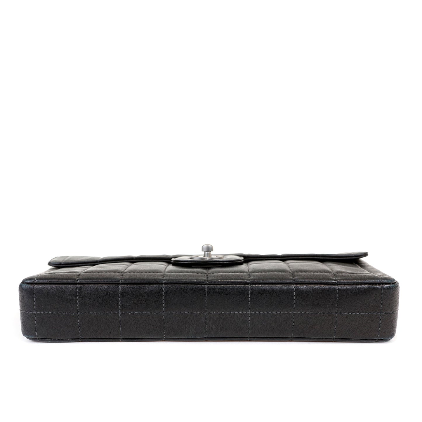 Chanel Black Lambskin Chocolate Bar Quilted East West Classic with Silver Hardware