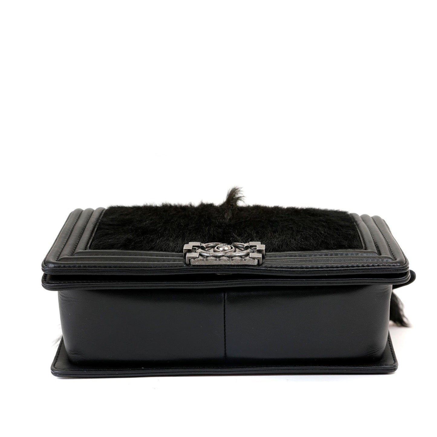 Chanel Black Fox Fur Boy Bag with Tail & Ruthenium Hardware