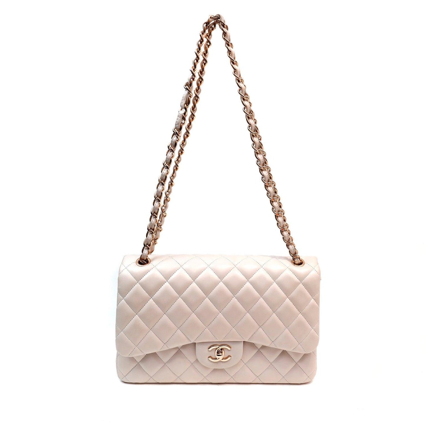 Chanel Light Beige Lambskin Jumbo Classic w/ Rose Gold Hardware