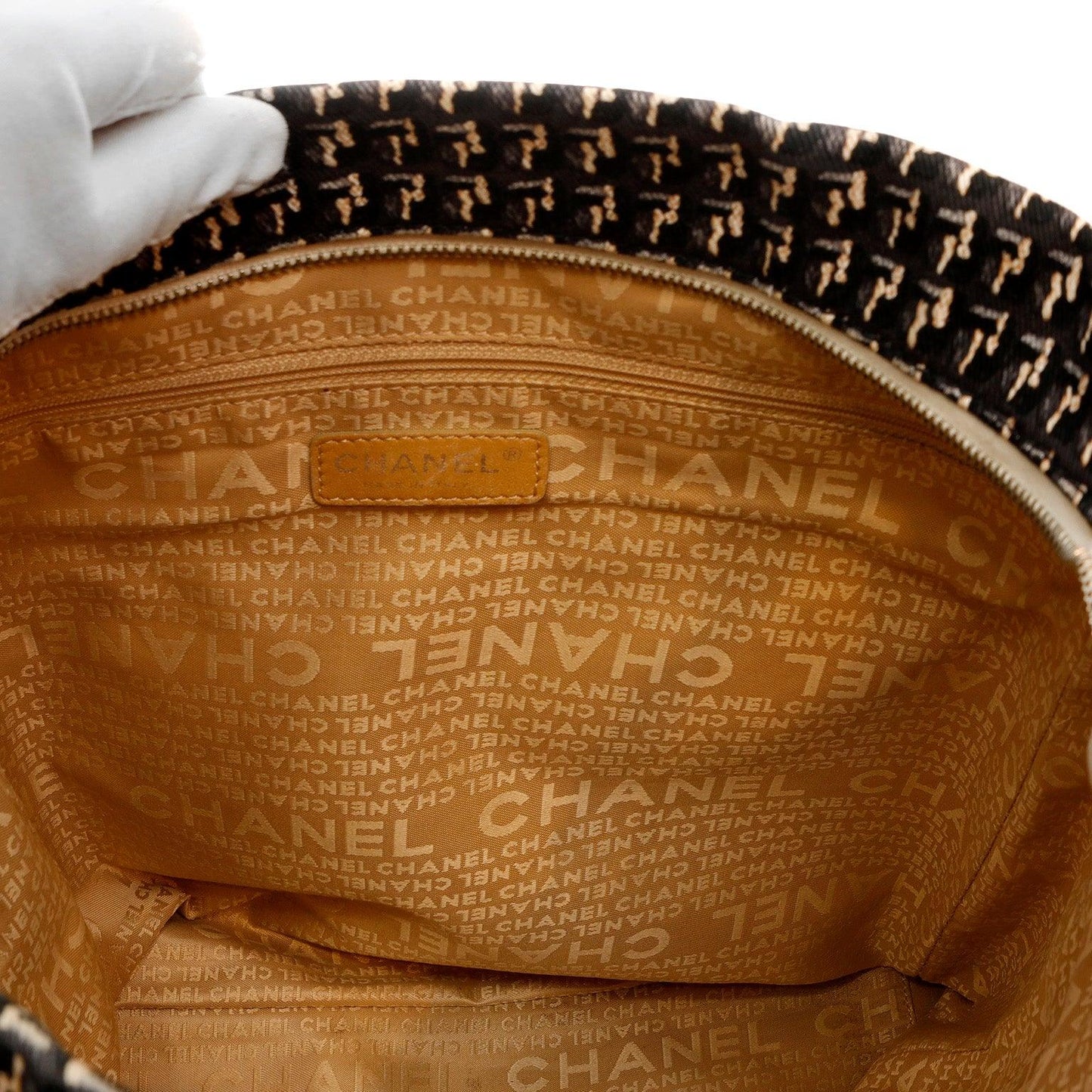 Chanel Black & Beige Canvas Tote w/ Clover Charm