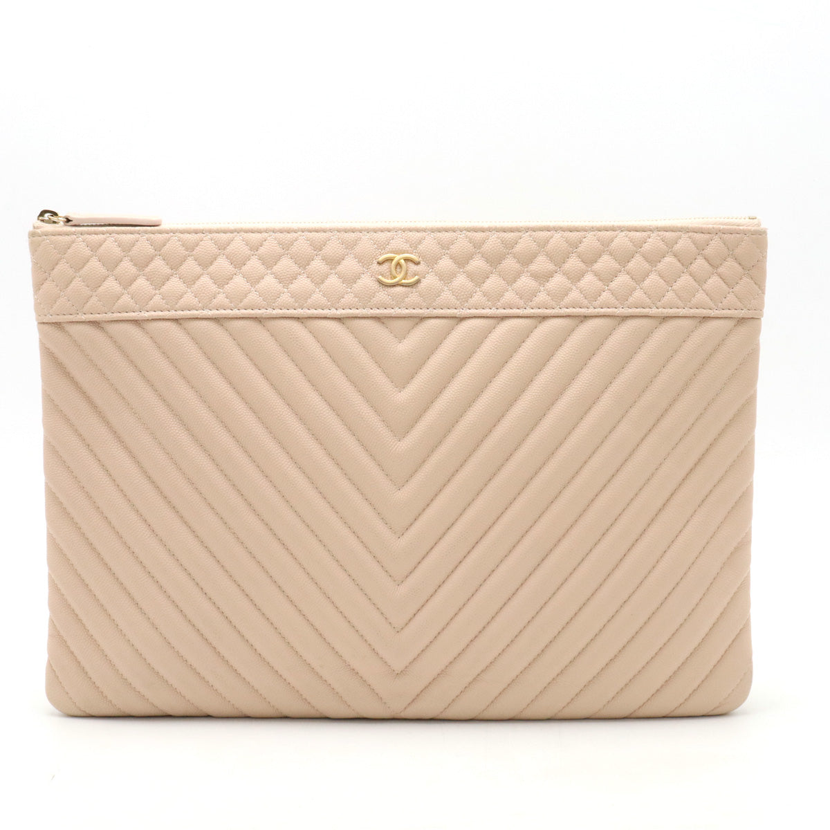 Chanel Chevron Caviar Clutch Bag Pink