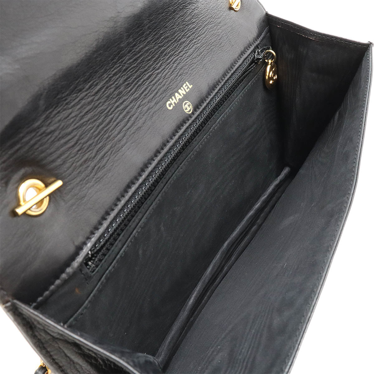Chanel Coco Mark Chain Wallet Patent Leather Black